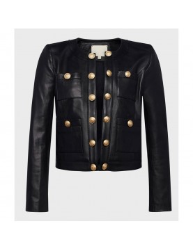 Women’s Jayde Collarless Black Leather Jacket