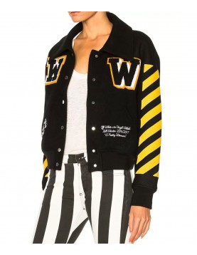 Women’s Off-White Virgil Abloh Varsity Jacket with Yellow Striped Sleeves