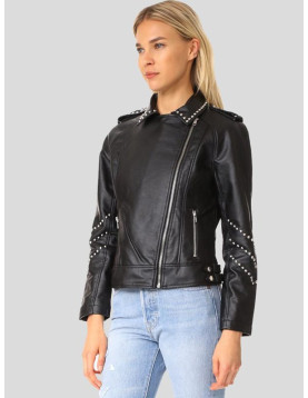 Women’s Studded Leather Motorcycle Jacket