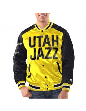 Yellow Black Utah Jazz Renegade Varsity Satin Jacket