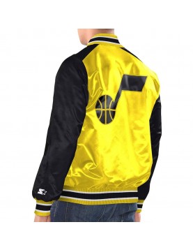 Yellow Black Utah Jazz Renegade Varsity Satin Jacket