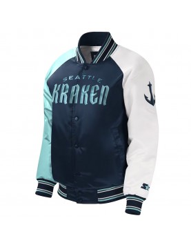 Youth Seattle Kraken Raglan Full-snap Varsity Satin Jacket