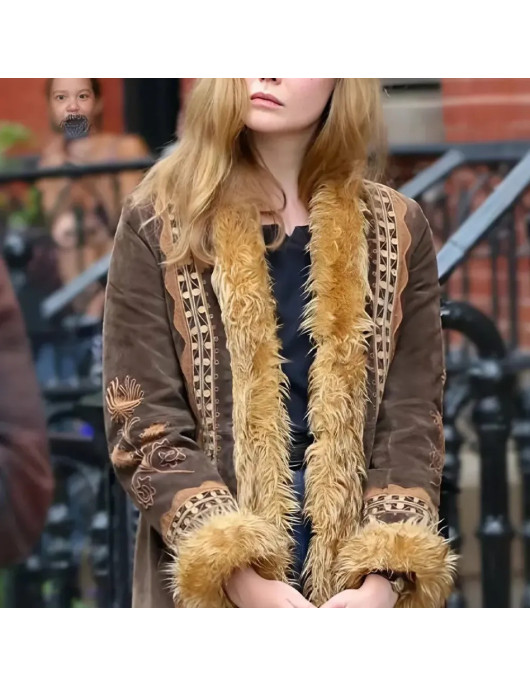 A Complete Unknown Elle Fanning Brown Jacket