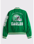 Abercrombie Chiefs Green Varsity Satin Bomber Jacket