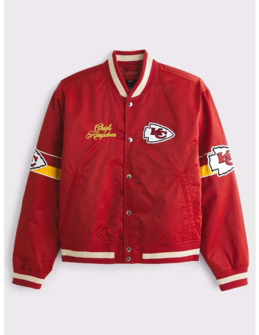 Abercrombie Chiefs Red Varsity Satin Bomber Jacket