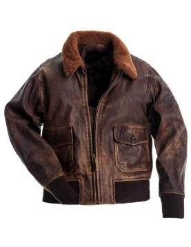 Men's Air Force G2 USAF Brown Pilot Aviator Fur Collar Flight Bomber Jacket