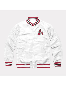 Arkansas Leaning Hog White Varsity Satin Jacket