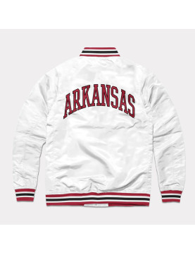 Arkansas Leaning Hog White Varsity Satin Jacket