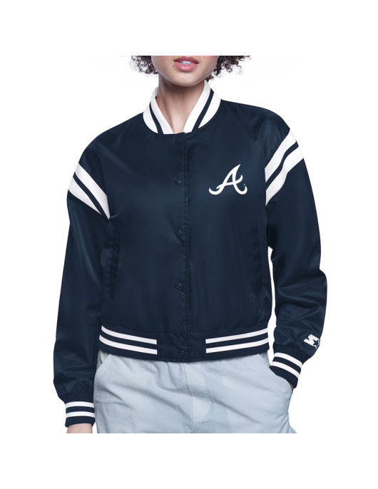 Atlanta Braves Printed Logo Navy Varsity Satin Jacket