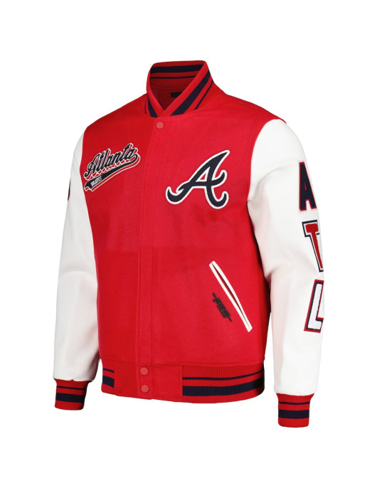 Atlanta Braves Script Tail Red and White Varsity Jacket