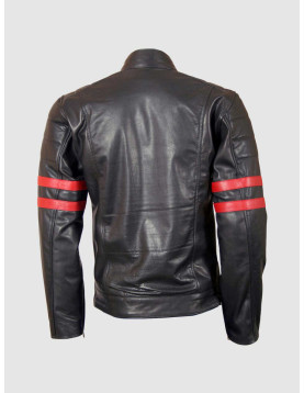 Biker Leather Jacket with Red Stripes