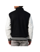 Black Body & White Leather Sleeves Letterman Jacket With Byron Collar and Zipper