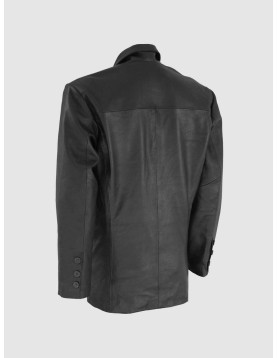 Black Leather Coat with 3 Buttons