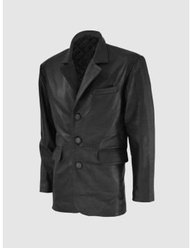 Black Leather Coat with 3 Buttons