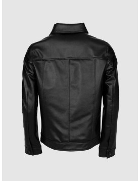 Black Leather Jacket for Men with Folded Collar