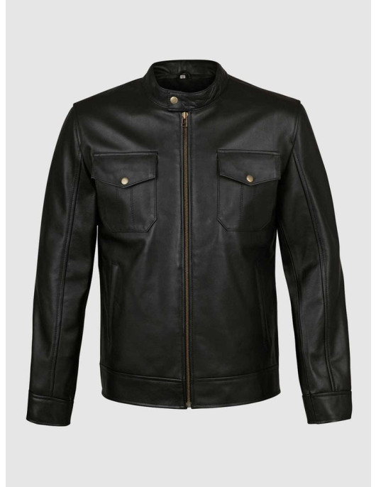 Black Leather Jacket with 4 Pockets