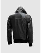 Black Leather Jacket with Hoodie