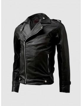 Black Leather Jacket with Zipper