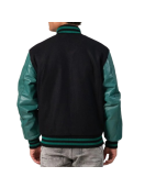 Black Melton Wool Body & Teal Leather Sleeves Letterman Jacket