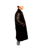 Black Wool Body & Black Leather Sleeves Letterman Coat