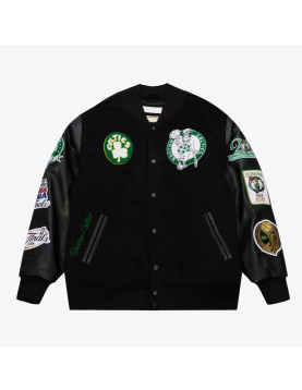 Boston Celtics Black Out Vintage Logo Varsity Jacket