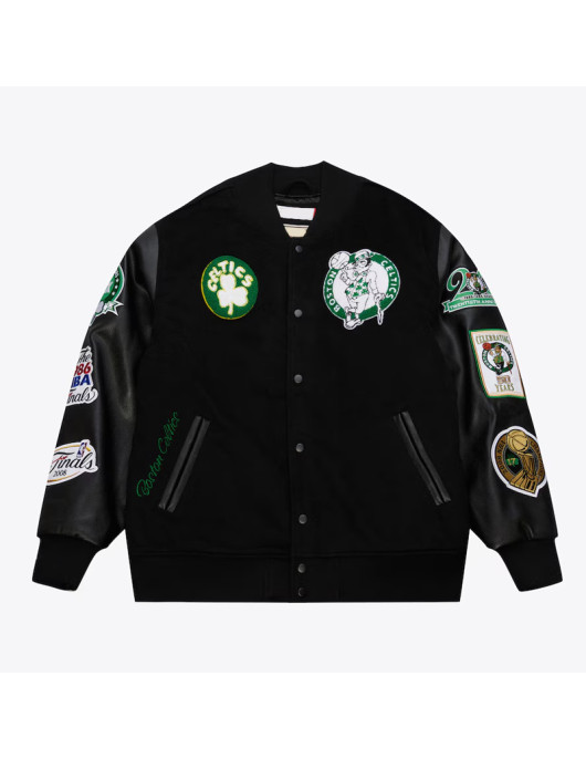 Boston Celtics Black Out Vintage Logo Varsity Jacket