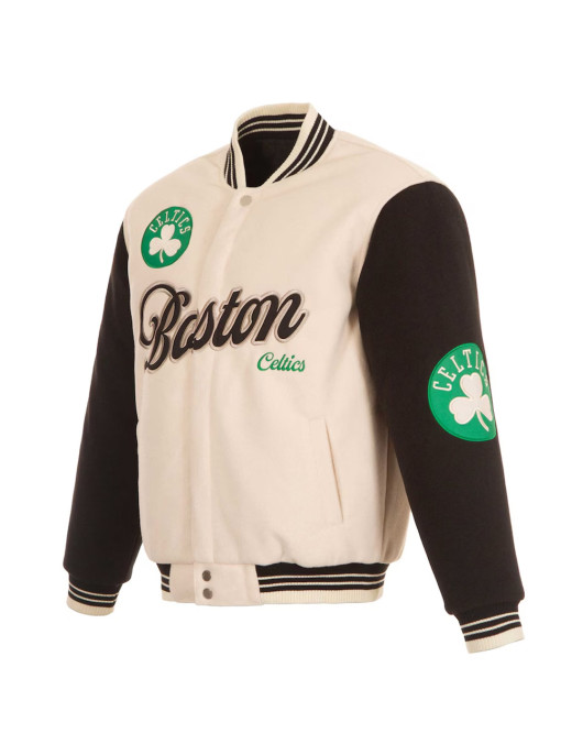 Boston Celtics Cream and Black Varsity Jacket