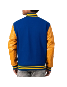 Bright Royal Body & Bright Gold Leather Sleeves Letterman Jacket