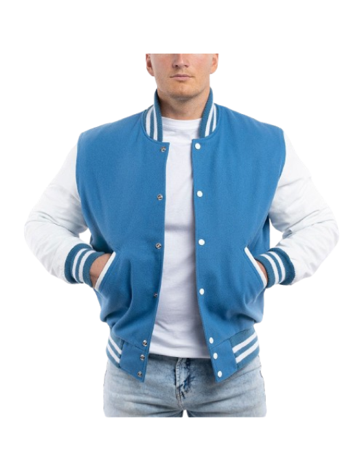 Bright White Leather Sleeves & Newark Blue Wool Body Letterman Jacket