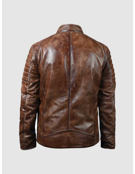 Brown Waxed Biker Leather Jacket