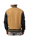 Camel Wool Body & Black Leather Sleeves Letterman Coat