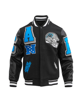 Carolina Panthers Mashup Rib Varsity Wool and Leather Jacket