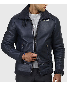 Carter Men’s Blue B-3 Bomber Leather Jacket