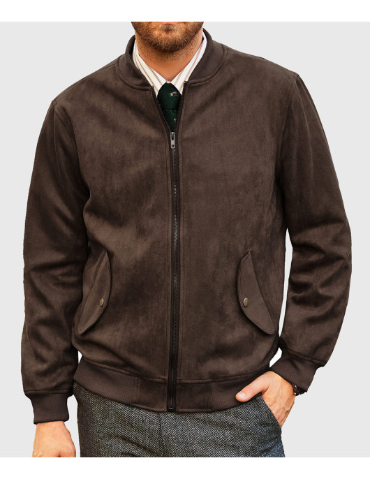 Carter Mens Dark Brown Bomber Suede Leather Jacket