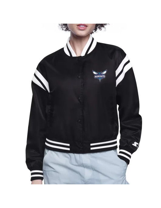 Charlotte Hornets Printed Logo Varsity Satin Jacket