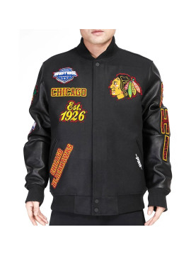 Chicago Blackhawks Animal Patches Black Varsity Jacket