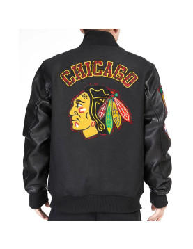 Chicago Blackhawks Animal Patches Black Varsity Jacket