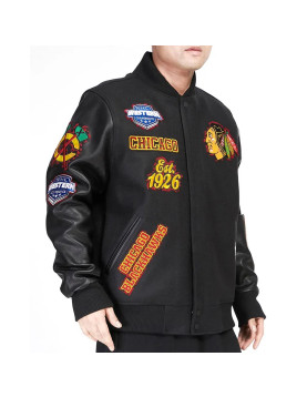 Chicago Blackhawks Animal Patches Black Varsity Jacket