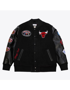 Chicago Bulls Black Out Vintage Logo Varsity Jacket