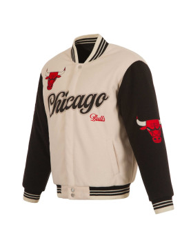 Chicago Bulls Cream and Black Varsity Jacket