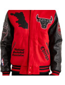 Chicago Bulls Red Wool And Black Leather Varsity Jacket