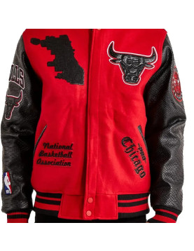 Chicago Bulls Red Wool And Black Leather Varsity Jacket