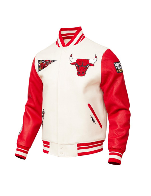 Chicago Bulls Retro Classic Men's Rib Wool Eggshell Red Varsity Jacket