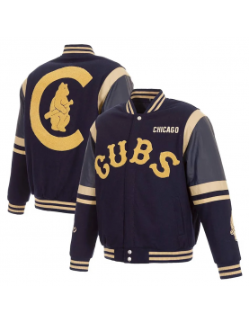 Chicago Cubs Embroidered Logo Varsity Navy Wool &amp; Leather Jacket