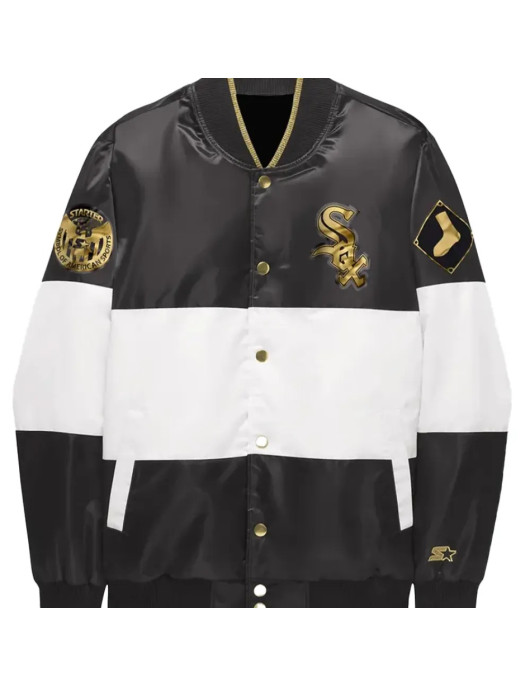 Chicago White Sox Satin Black And White Varsity Jacket