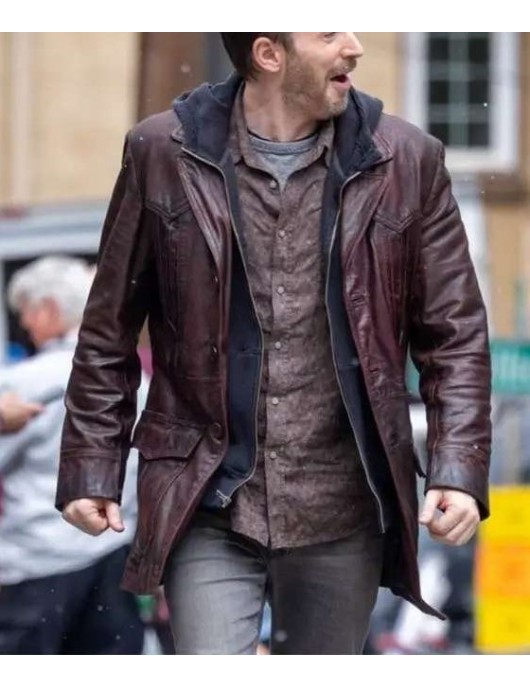 Chris Evans Red One Brown Real Leather Jacket