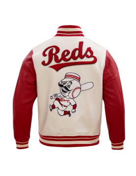 Cincinnati Reds Beige &amp; Red Varsity Jacket