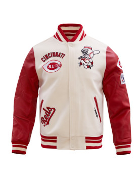 Cincinnati Reds Beige &amp; Red Varsity Jacket