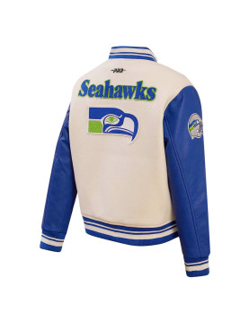 Cream Seattle Seahawks Retro Classic Full-Zip Varsity Jacket