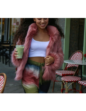 Cropped Barbie Faux Fur Coat | Pink Collared Faux Fur Jacket Festival Coat